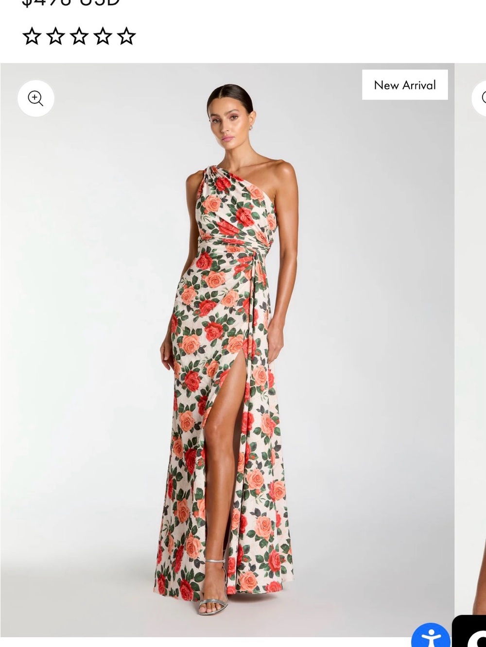 One-Shoulder Floral Maxi Dress in Coral Rose